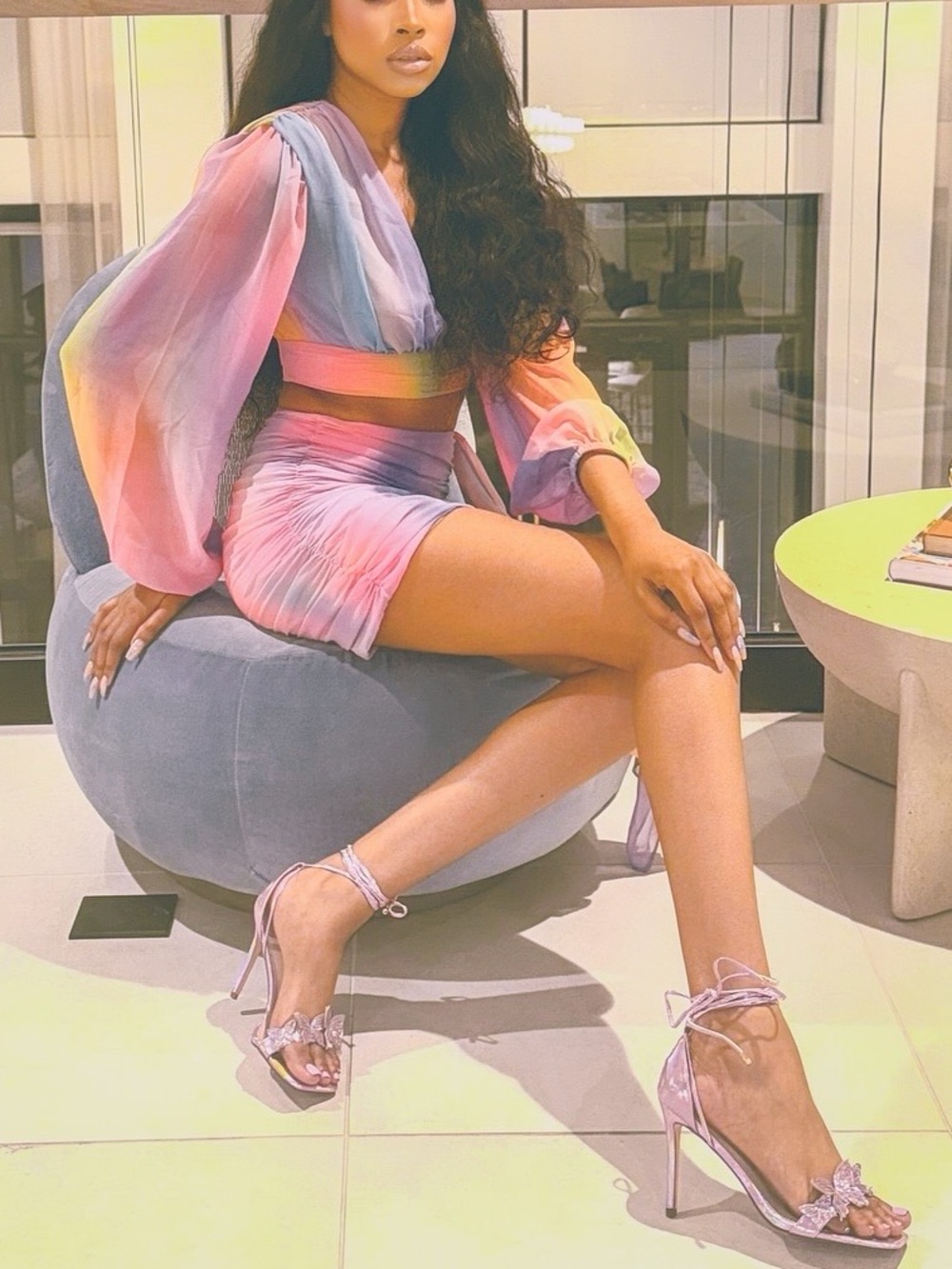 Michael Costello Adia Mini Skirt and Top in Sunset Ombre